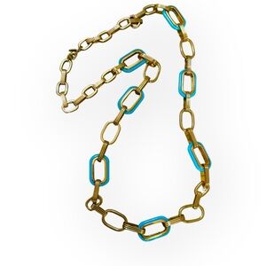 Vintage 1990’s St. Thomas Gold & Turquoise Statement Necklace, Link Chain